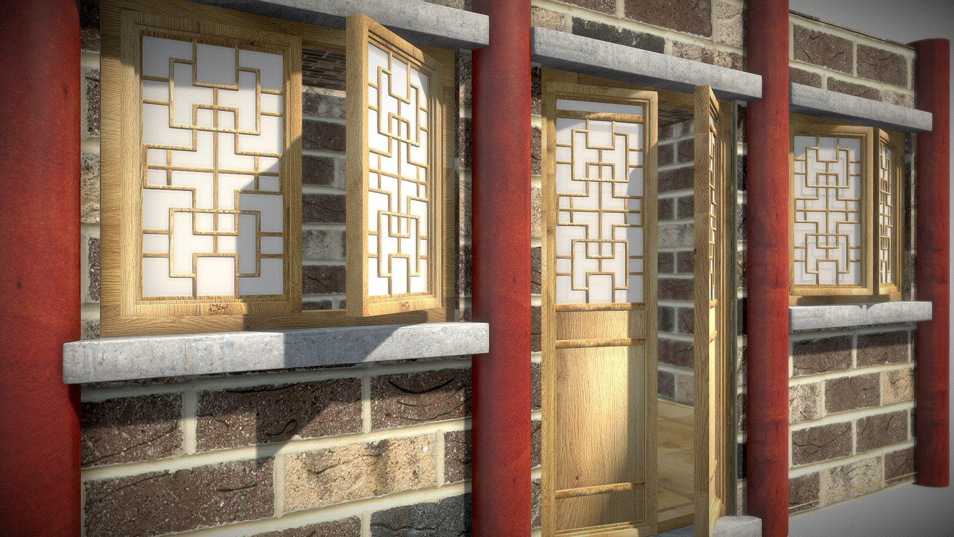 Chinese style Windows siheyuan courtyards 3d model