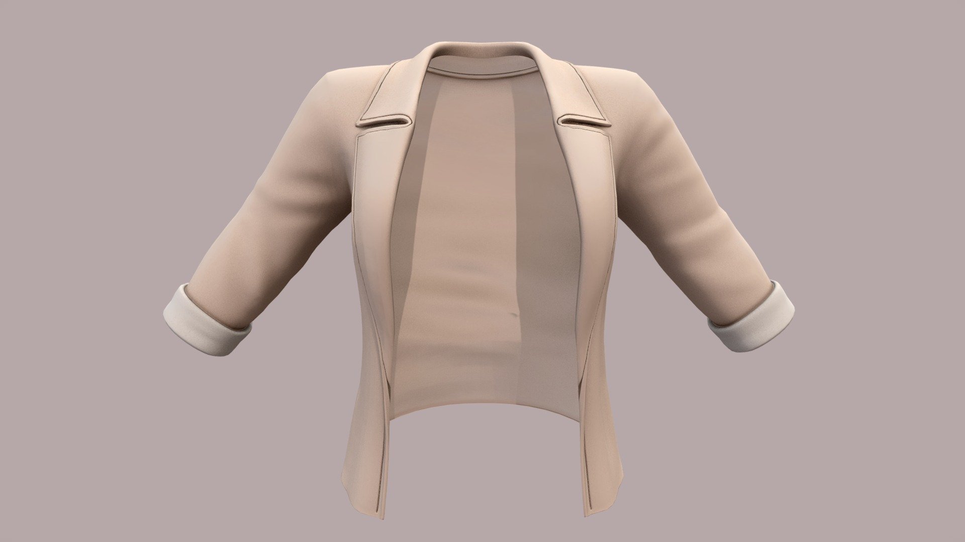 Female Rolled Sleeves Open Front Stylish Jacket 3d model