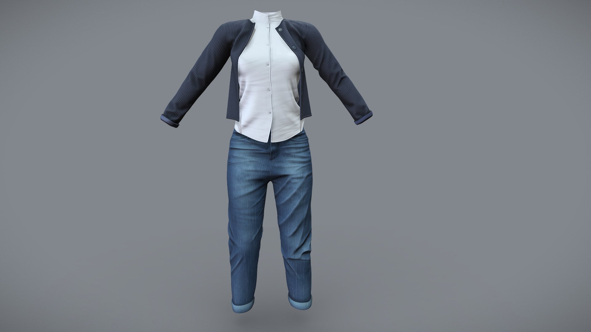 Boyfriend Jeans Cardigan Shirt Casual Outfit 3d model