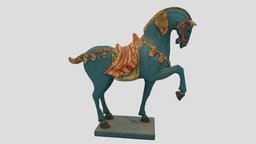 Antique Wood Carving -Tang Horse Blue Medium 2