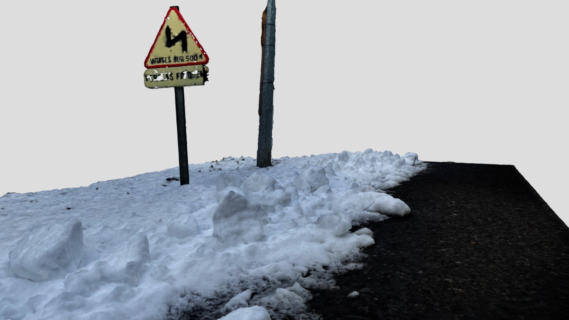 Turn warning road sign in the snow 3d model