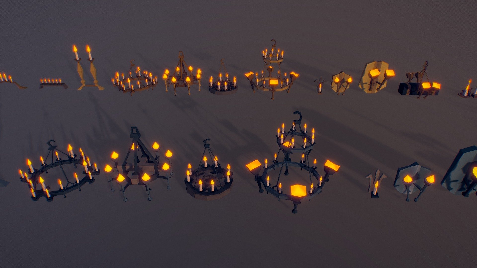 Chandeliers and Candles ( Low Poly ) 3d model