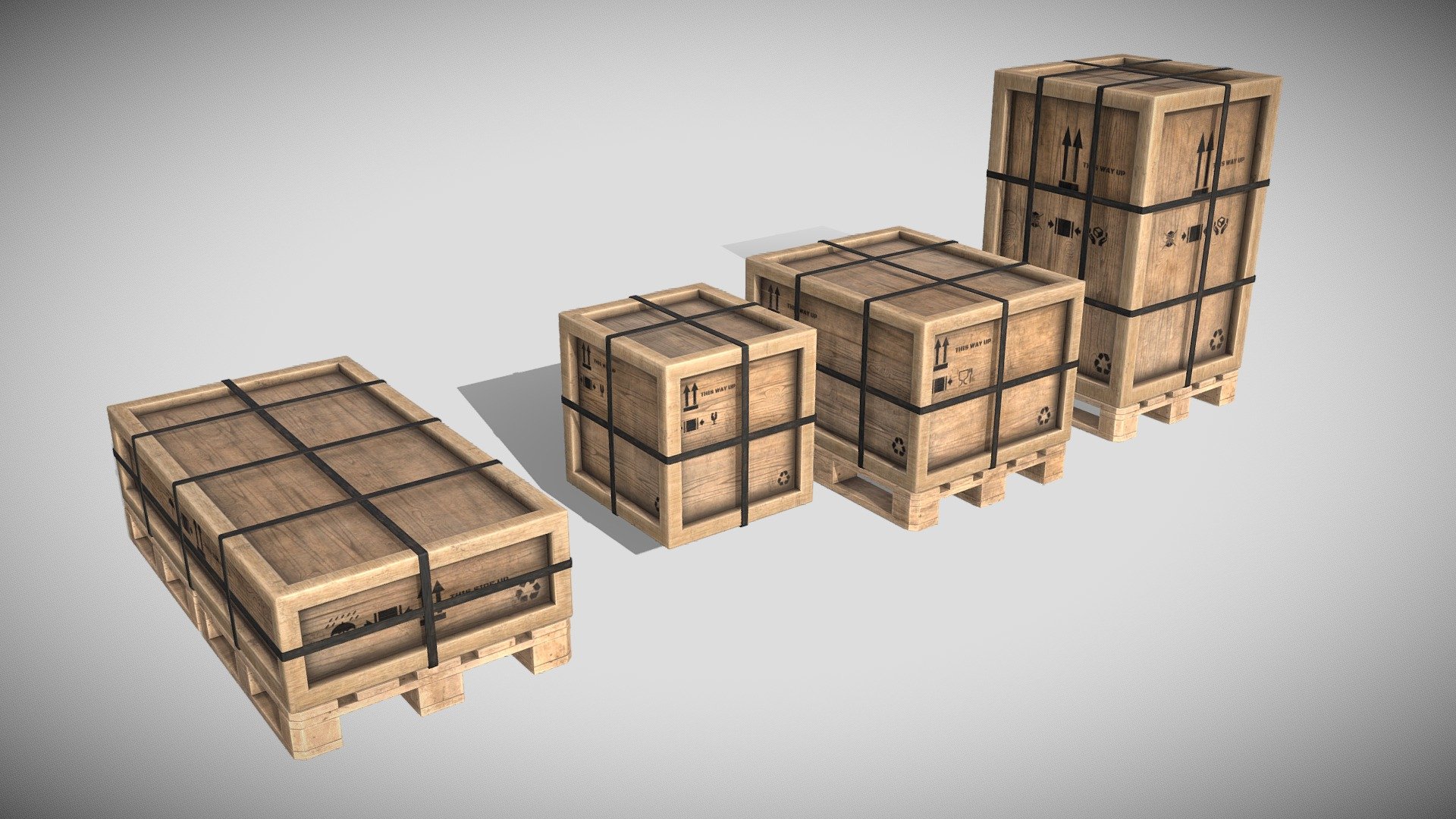 Wooden Crates Set 3d model