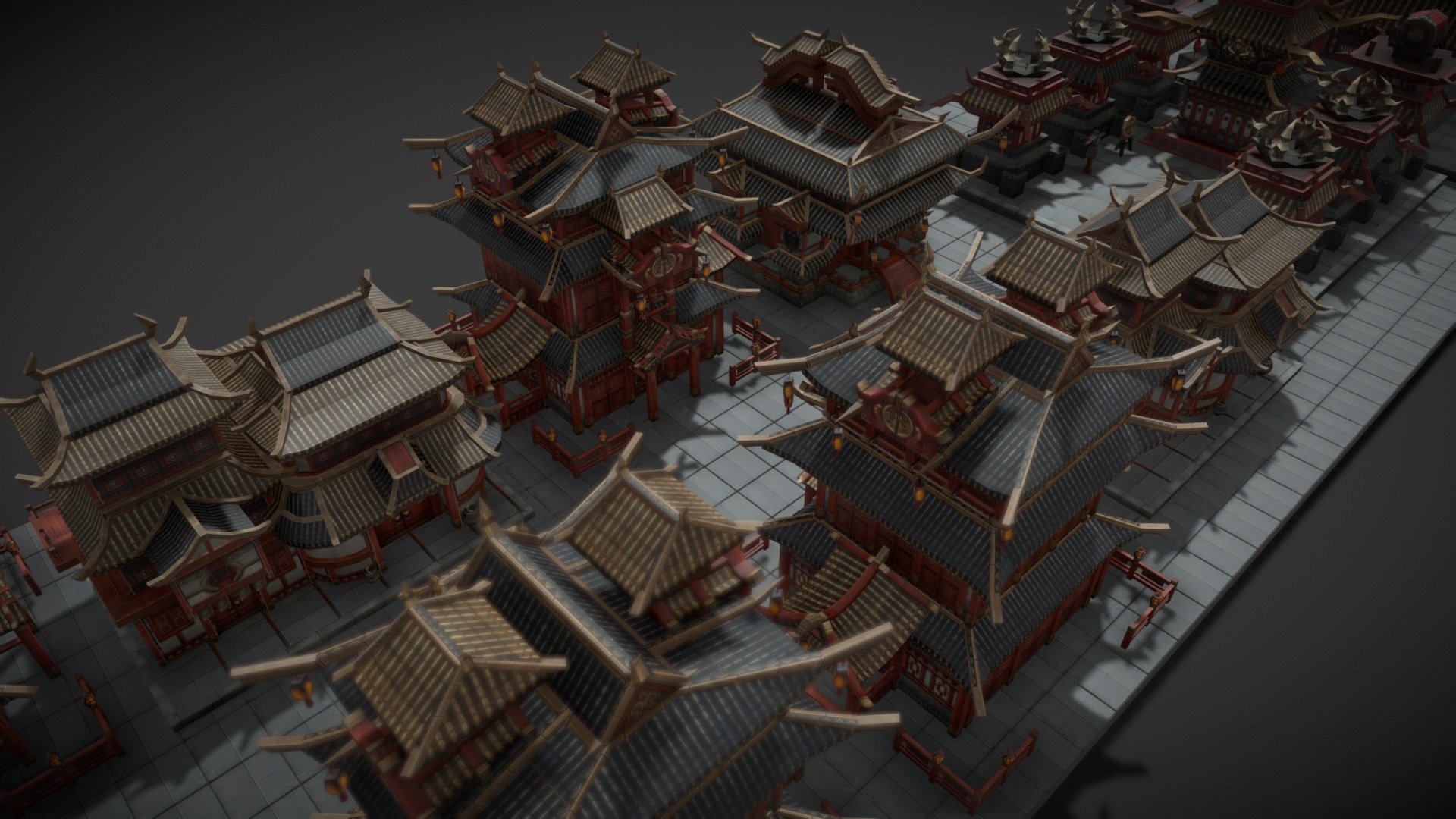 Low poly Chinese style architectural Game assets 3d model