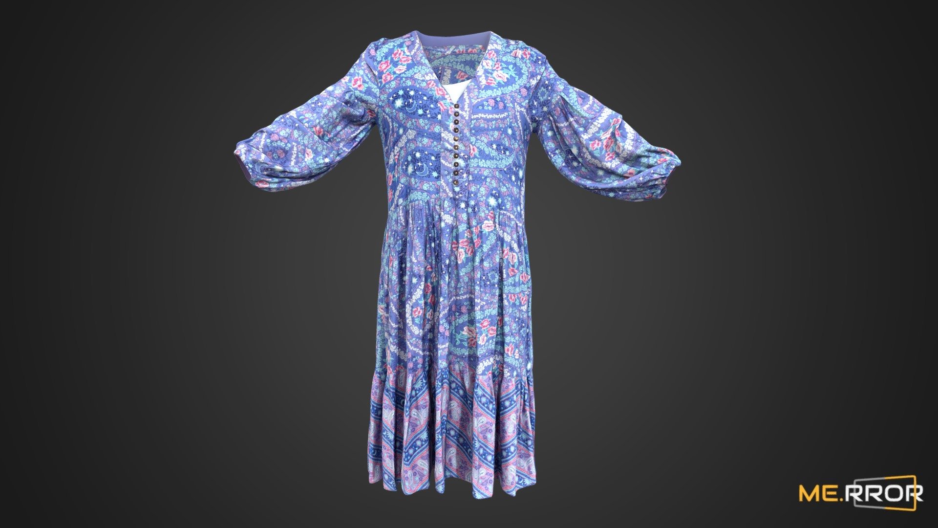 [Game-Ready] Blue and purple floral dress 3d model