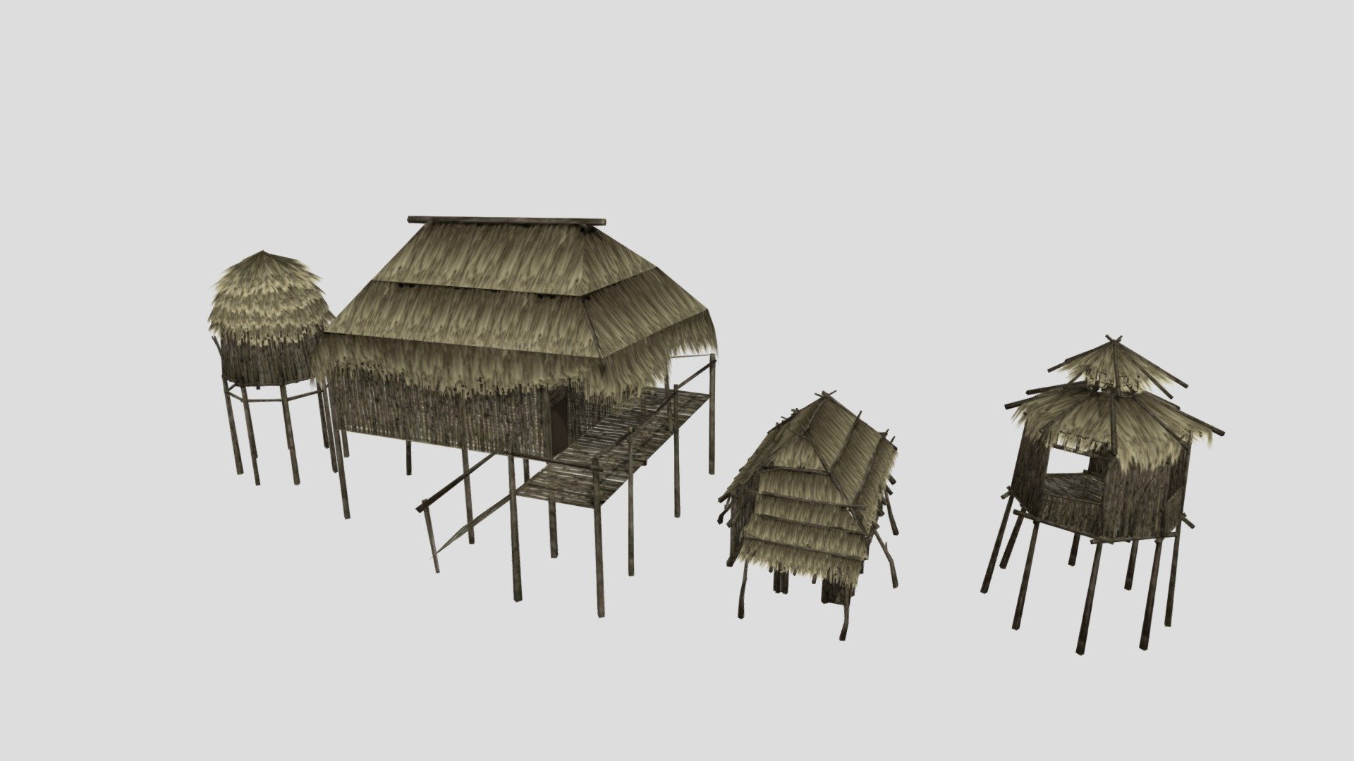 Bamboo Huts 3d model