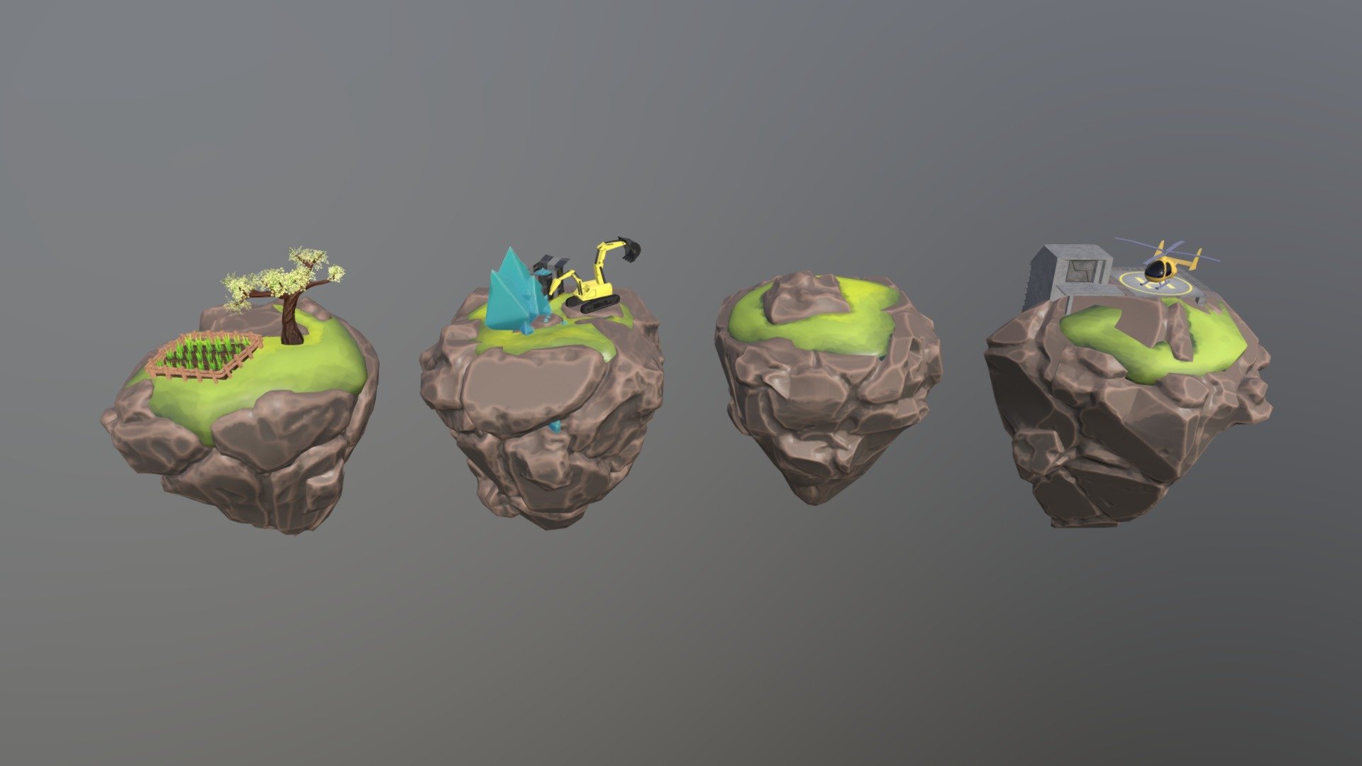 Stylized Flying Islands Kit 3d model