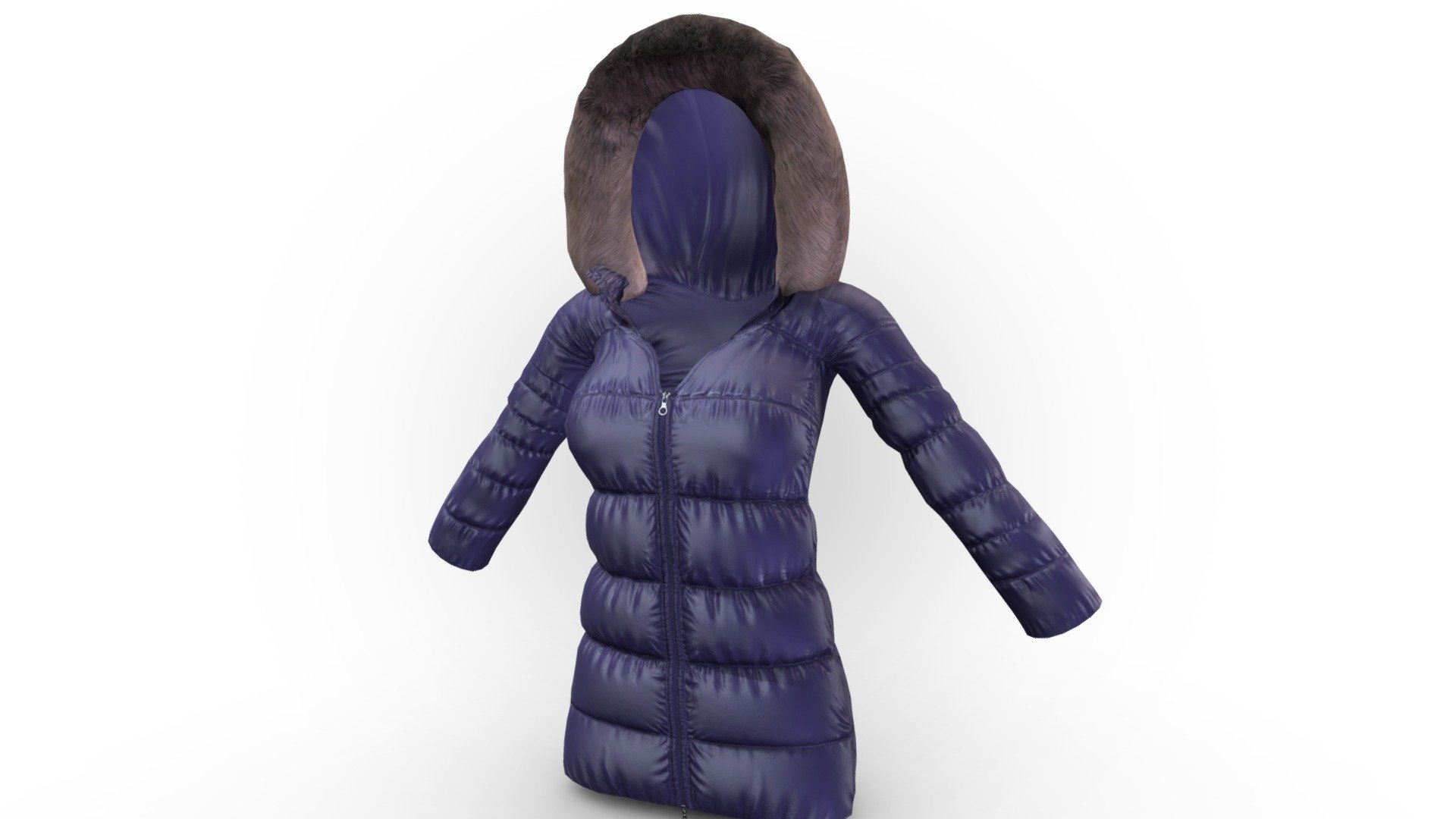 Fur Trim Hoodie Padded Female Winter Coat Jacket 3d model