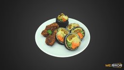 Korean dish Rice roll Gimbap and Chicken