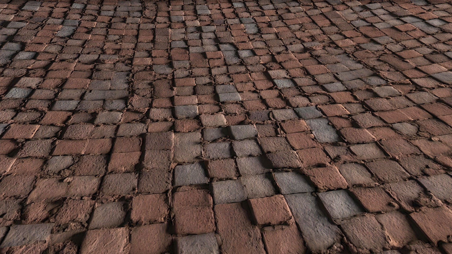 Ancient and deformed terracotta red tiled floor 3d model