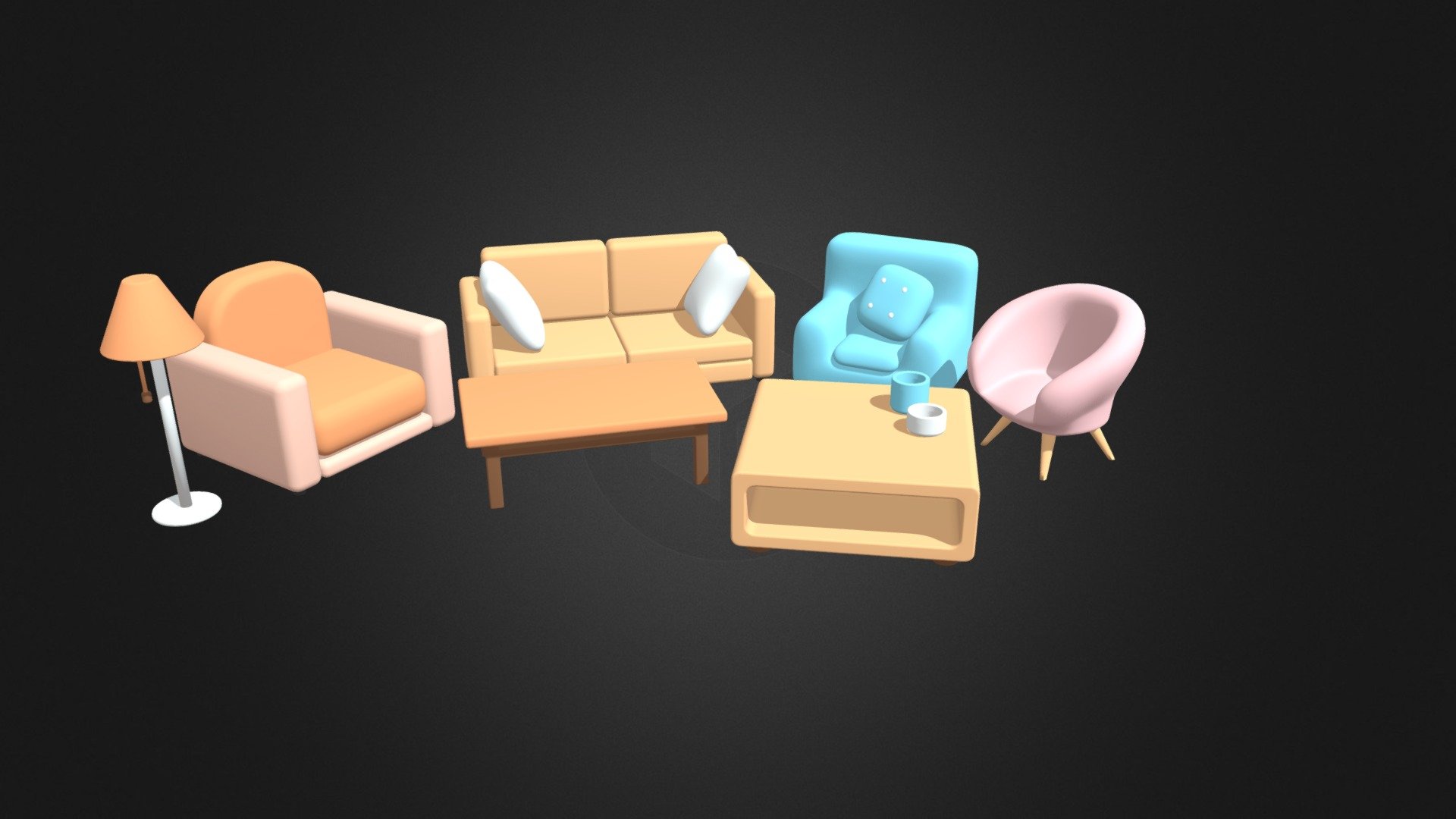 Sofa and Tables Simple Stylized Toon 3d model