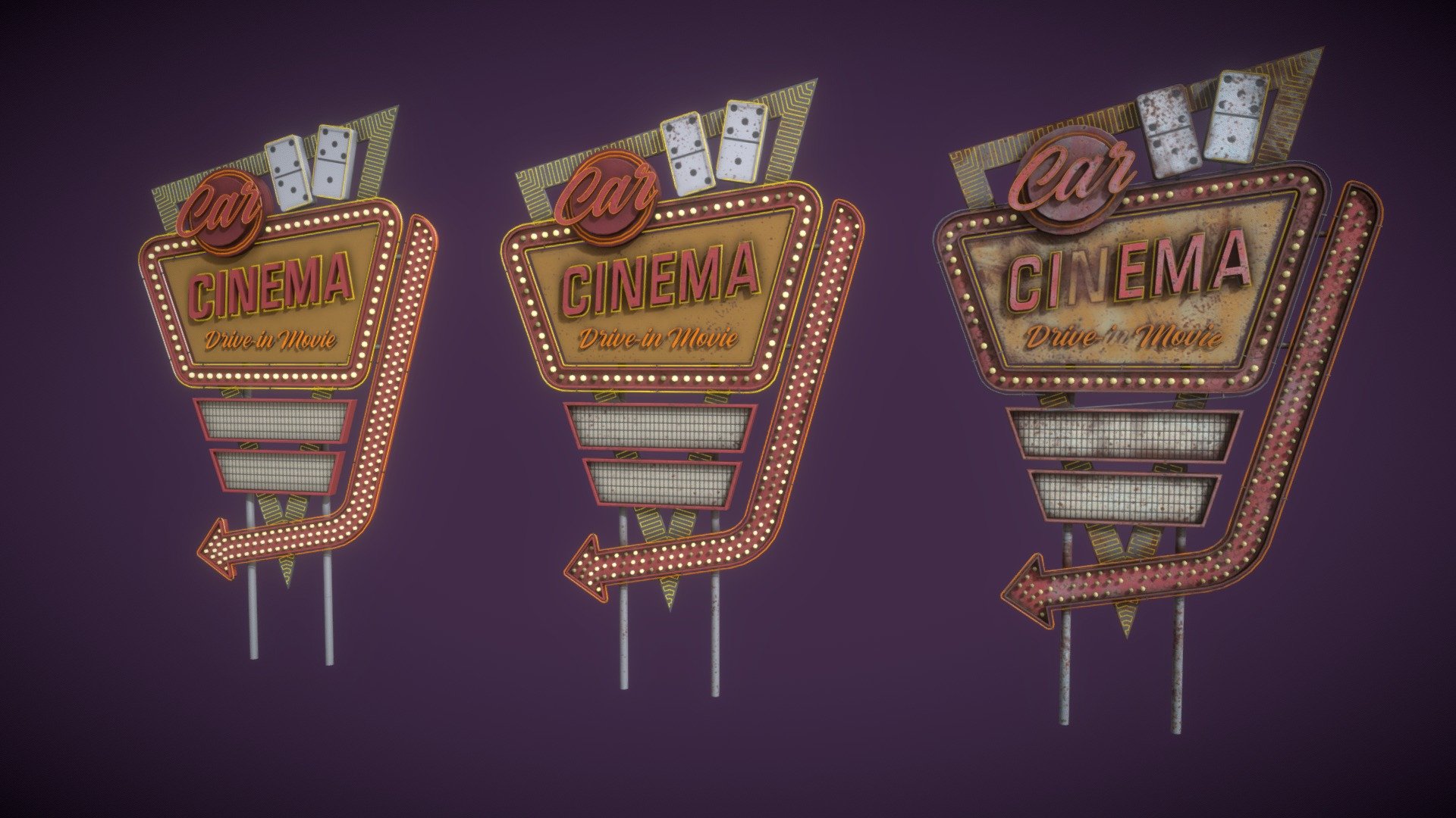 Car Cinema Billboard in 3 versions (signs) 3d model