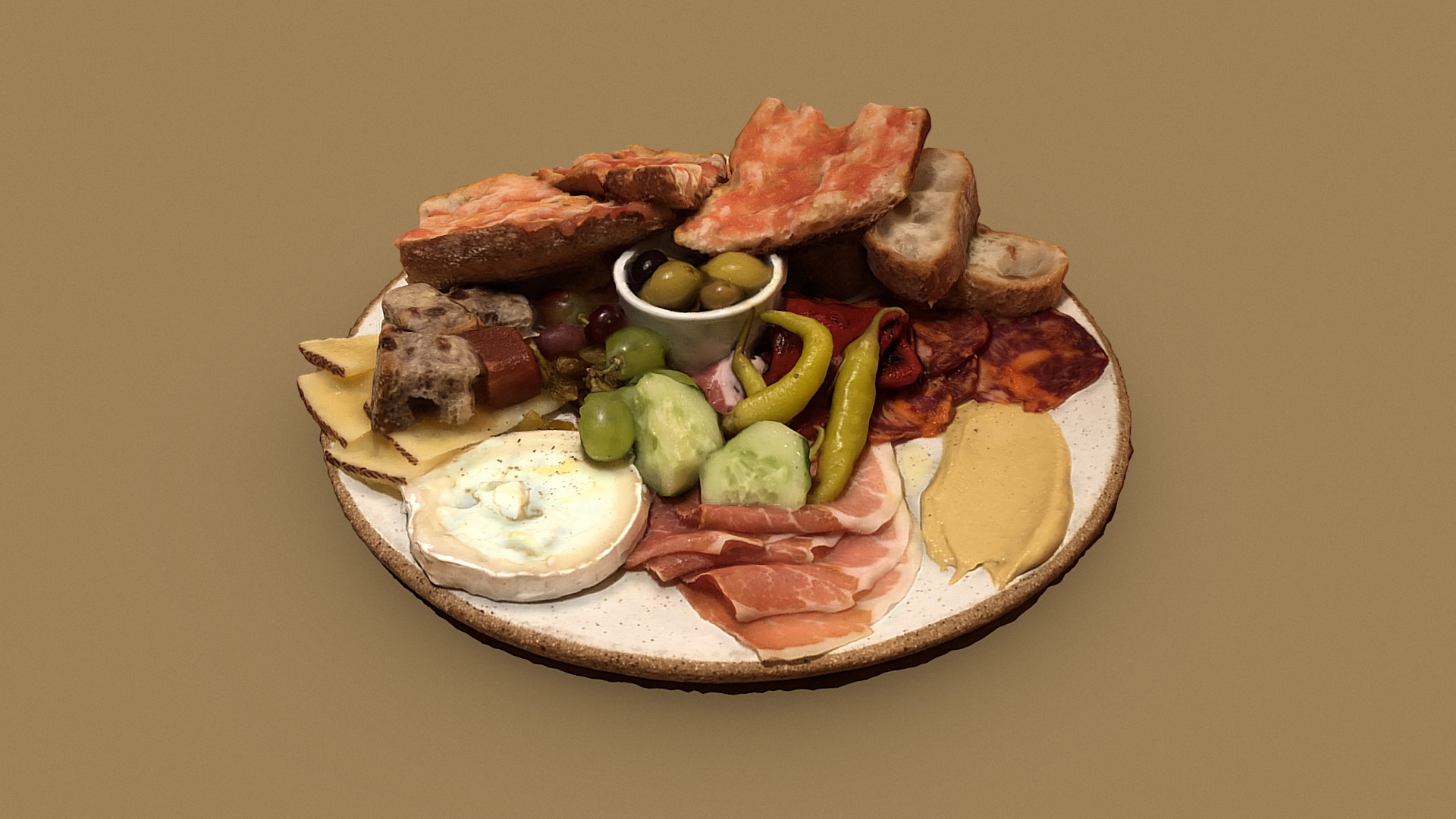 Appetizer plate with cheese and cured meat 3d model