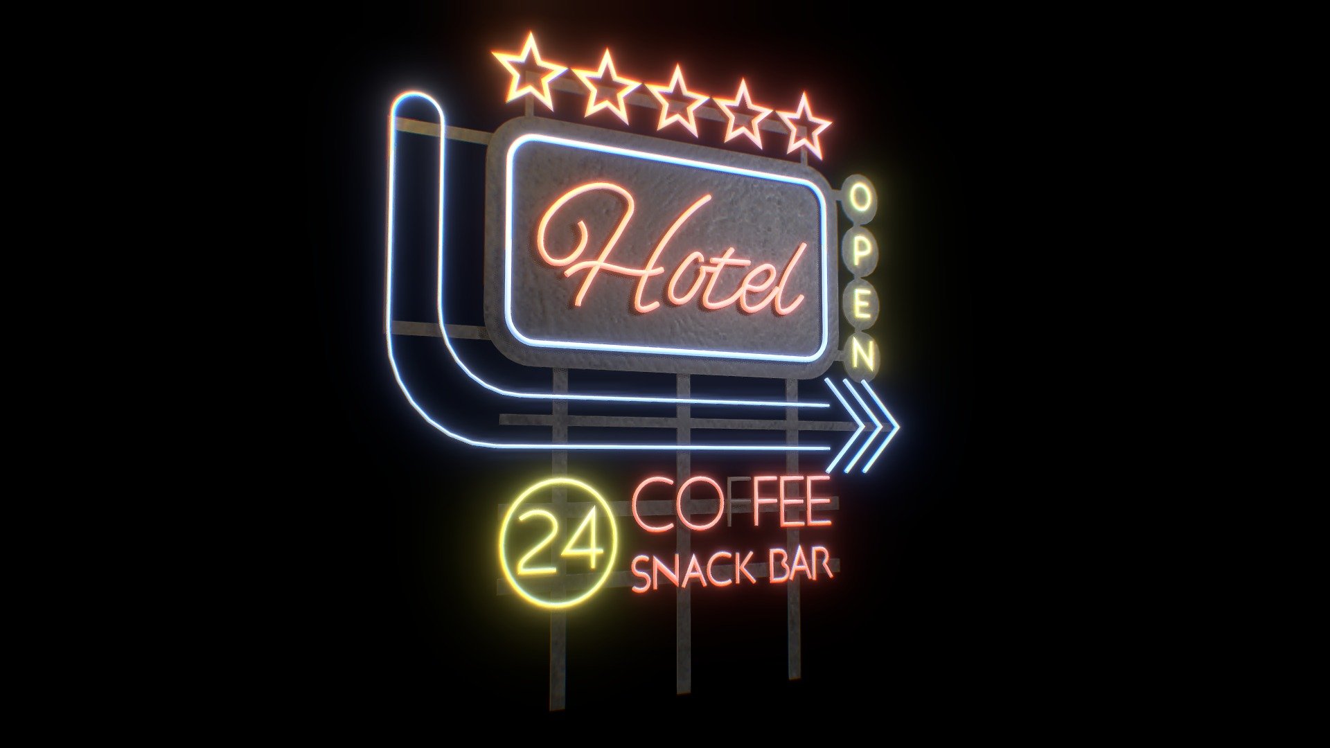 Hotel Neon Sign 3d model