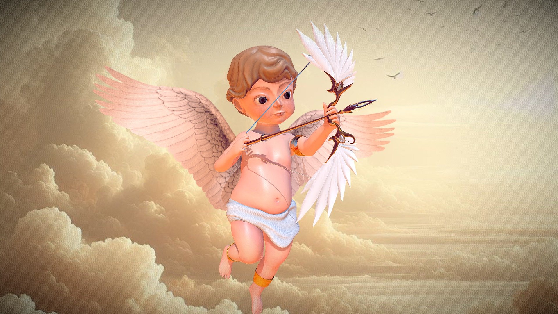 Valentine: Cupid with bow and arrow 3d model