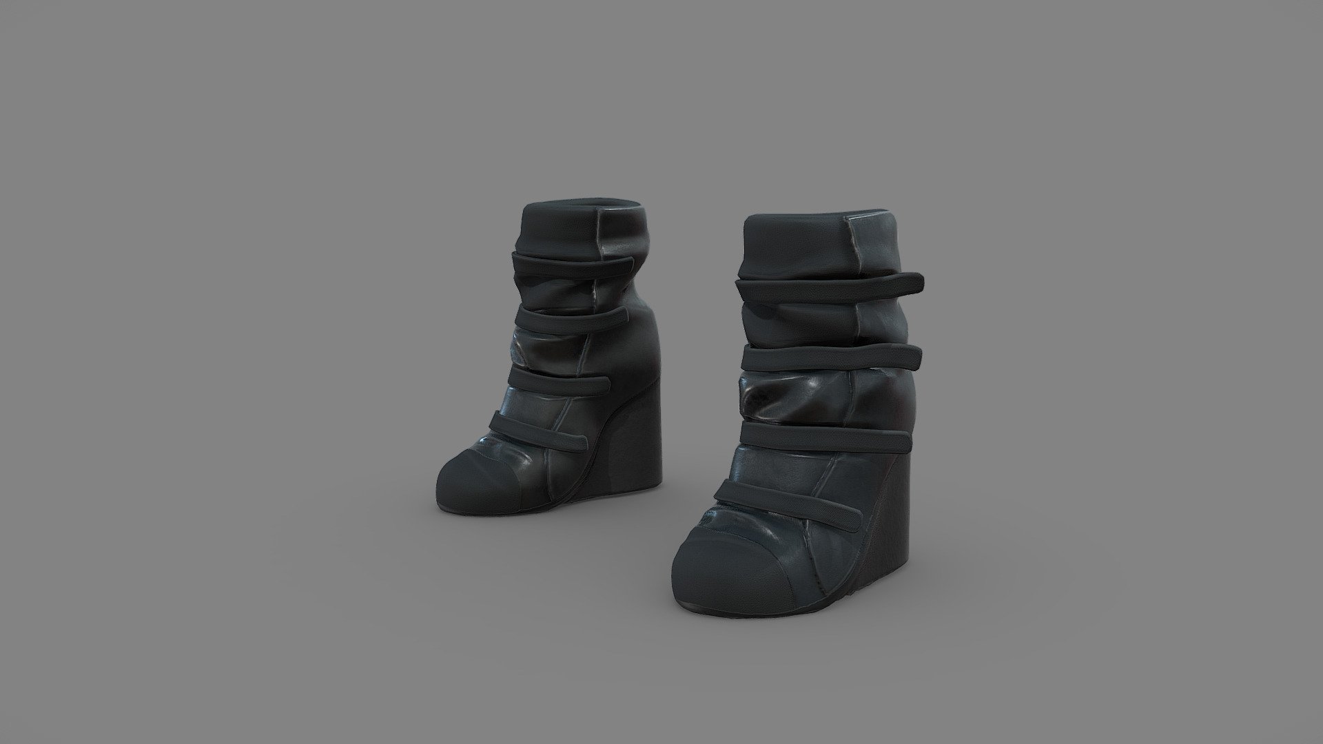 Female Velcro Straps Wedge Heels Ankle Boots 3d model