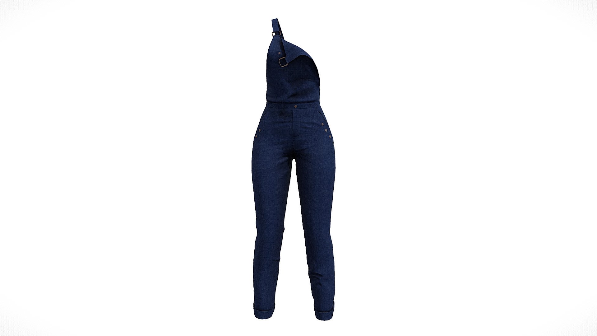 Female Blue Denim Overalls 3d model