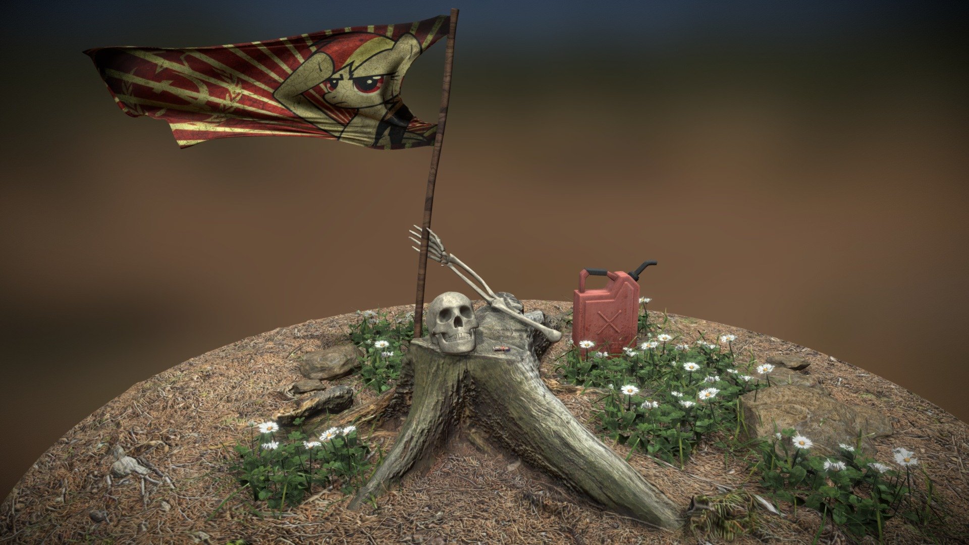 Scenery With Flag 3d model