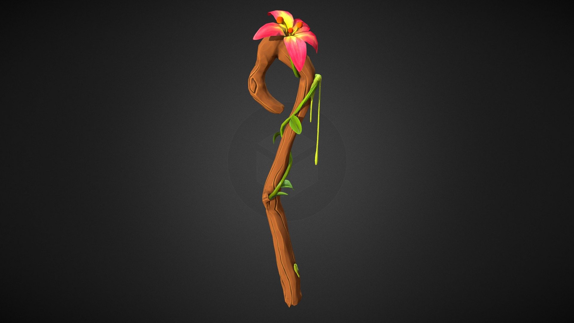 Stylised hand painted staff 3d model