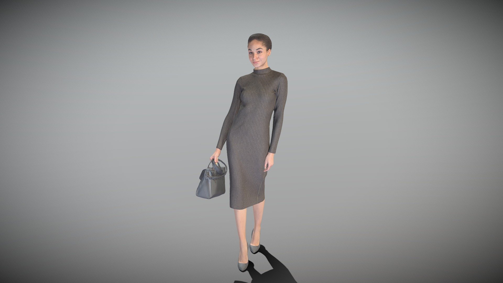 Elegant young woman in black dress 443 3d model