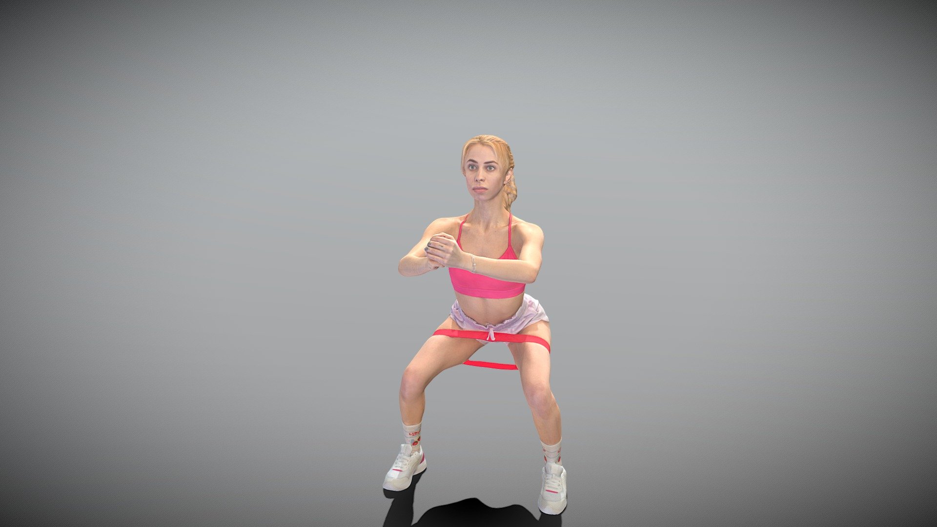 Pretty woman exercising with resistance band 442 3d model