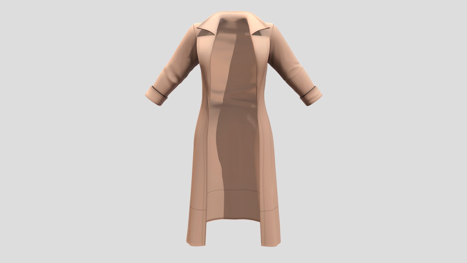 Female Open Front Long Brown Coat 3d model