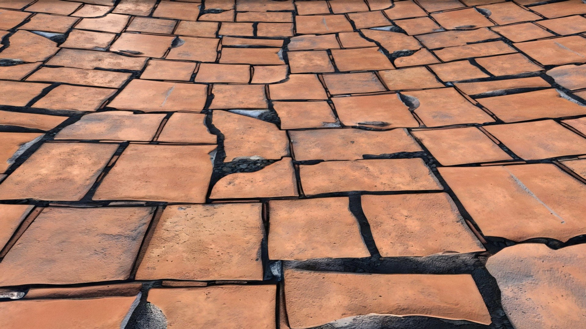 Polished terracotta broken tiled floor 3d model