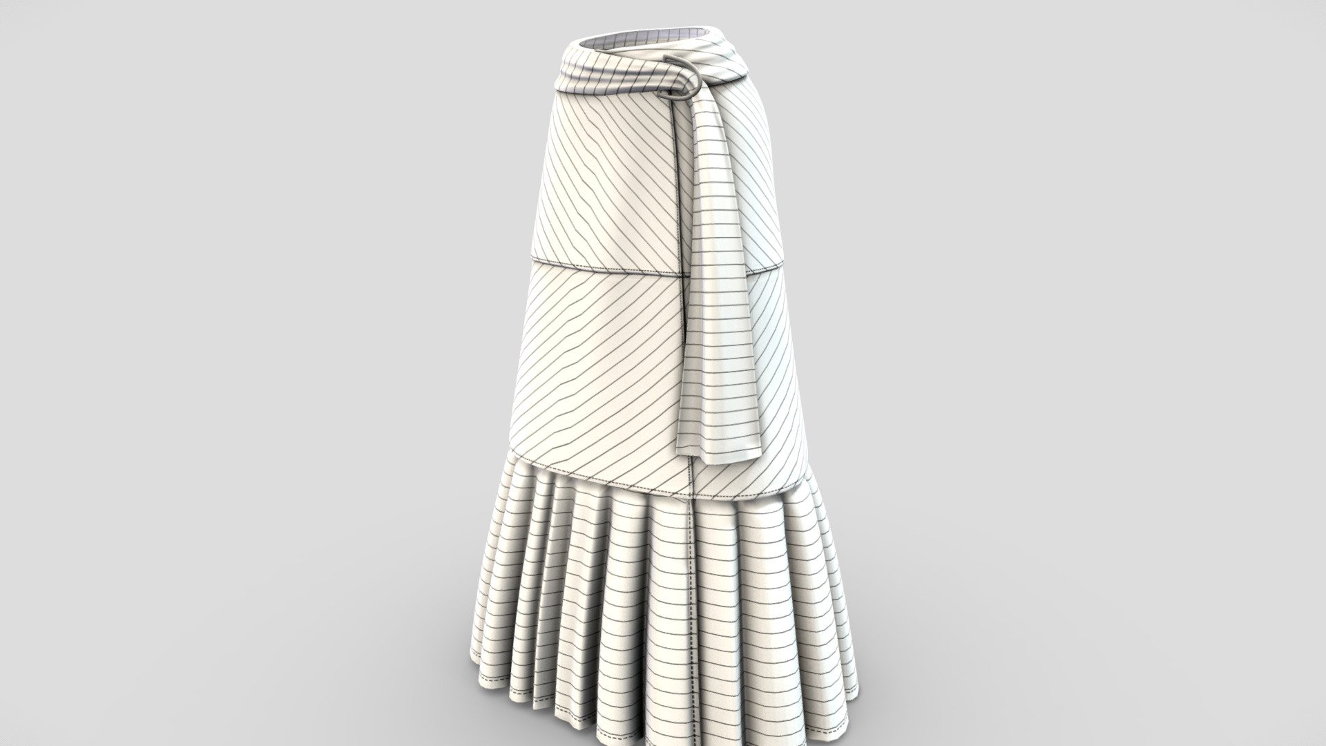 Female Ruffled Bottom Long Skirt 3d model