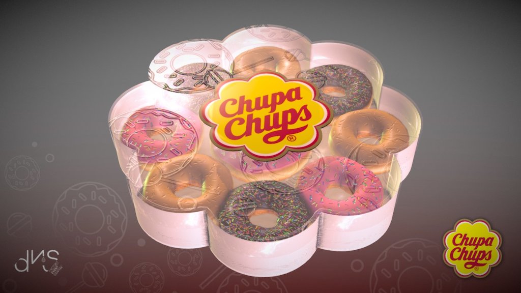 chupa chups donuts sweets packaging 3d model