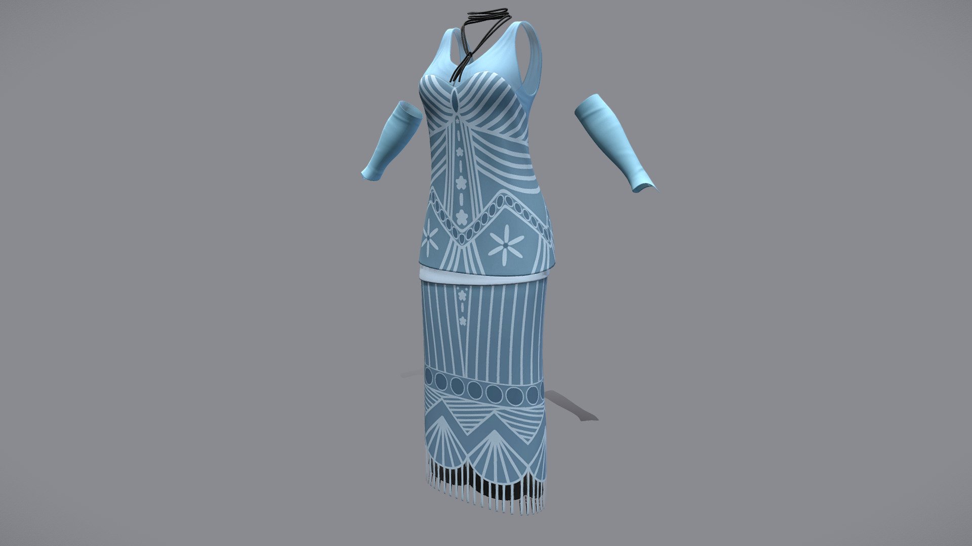 Female Tassels Bottom Long 1920s Dress 3d model