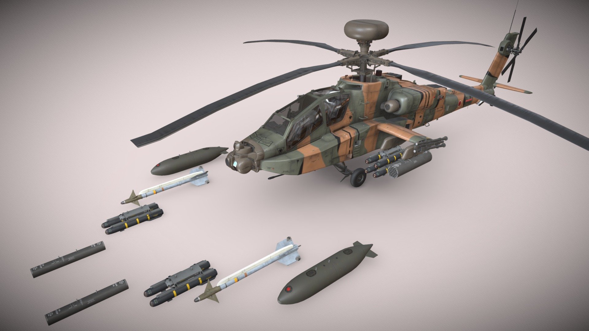 Apache AH-64D Japan Ground Defense Static 3d model