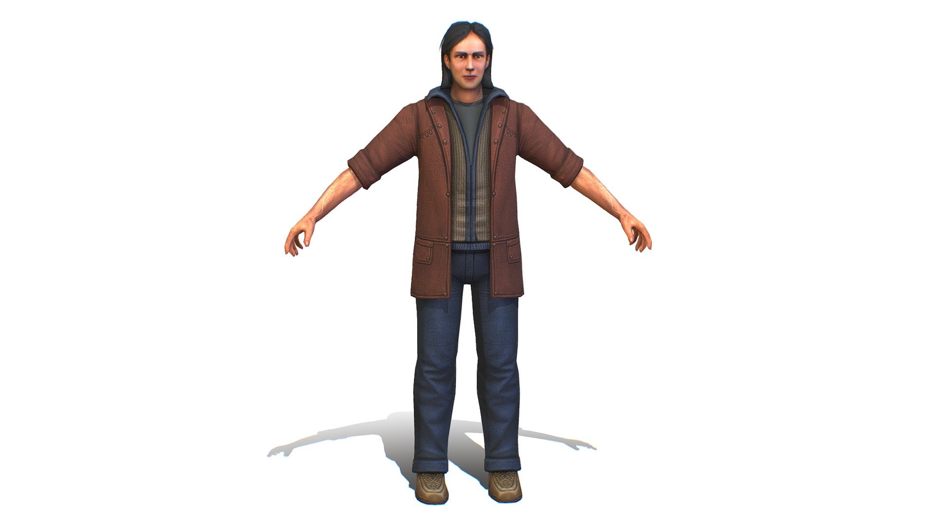 Male Young Guy Jeans Brown Jacket Student 3d model