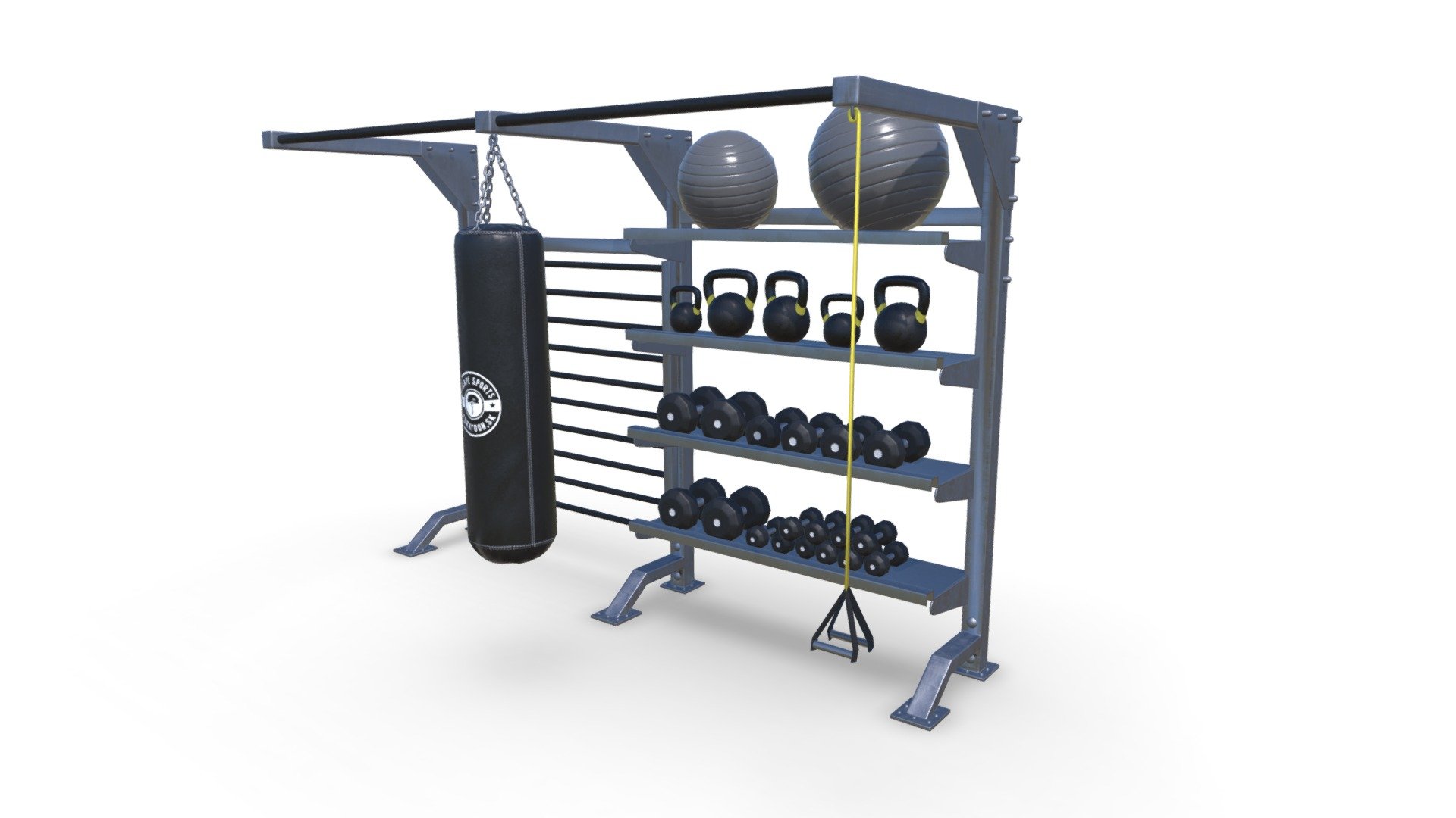 Gym Rack with equipments 3d model