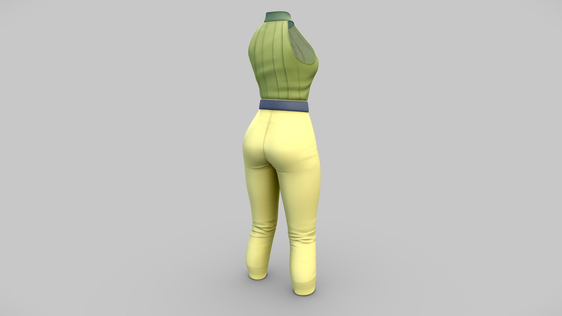 Female Lime High Waist Pants Sleevess Top 3d model