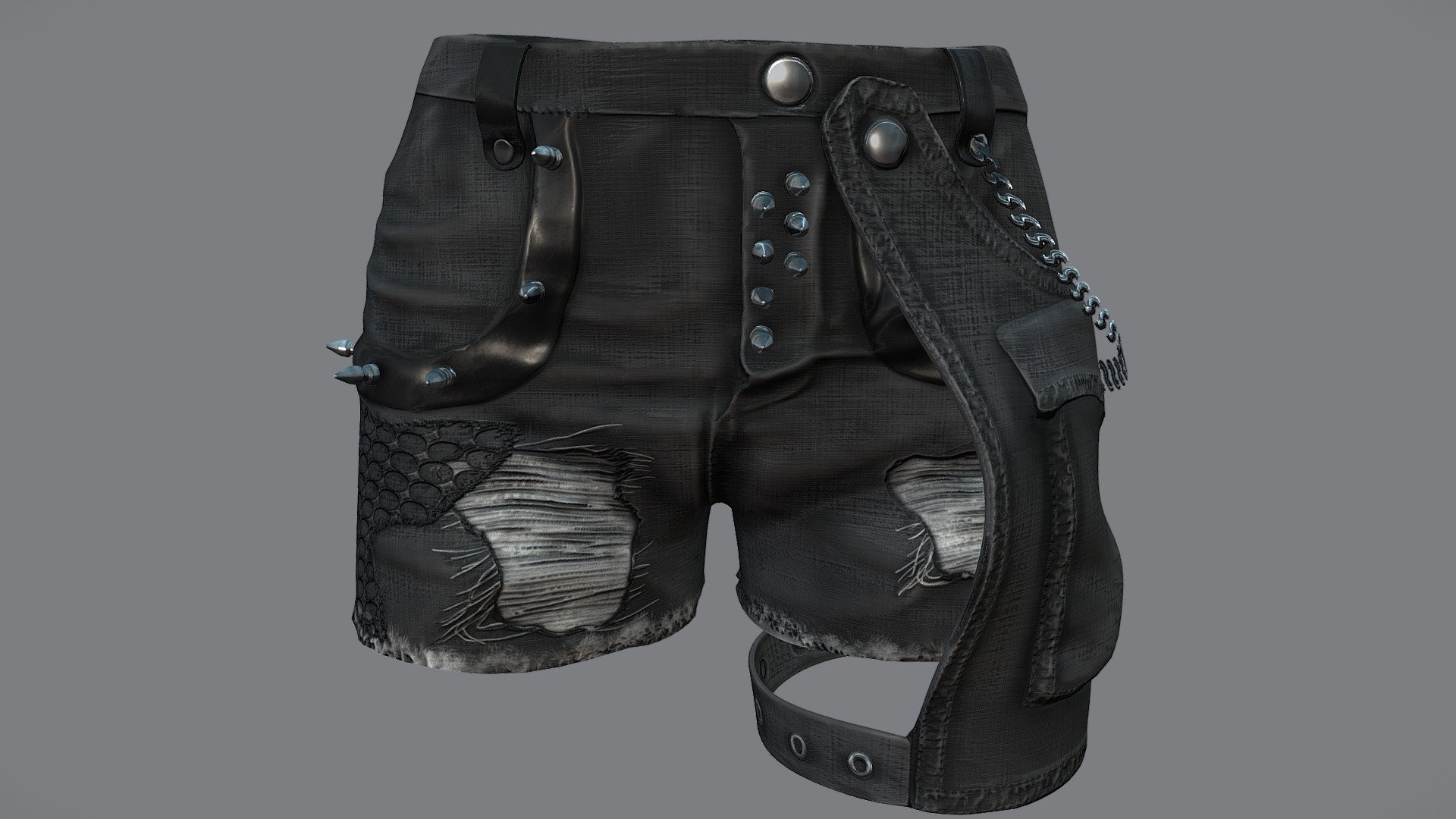 Female Distressed Denim Punk Shorts 3d model