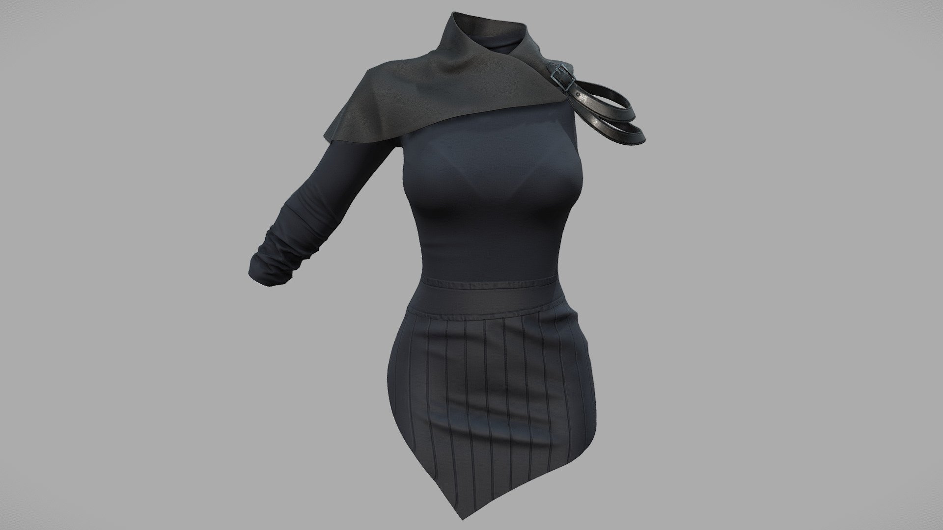 Medieval Style Shoulder Asymmetric Mini Dress 3d model