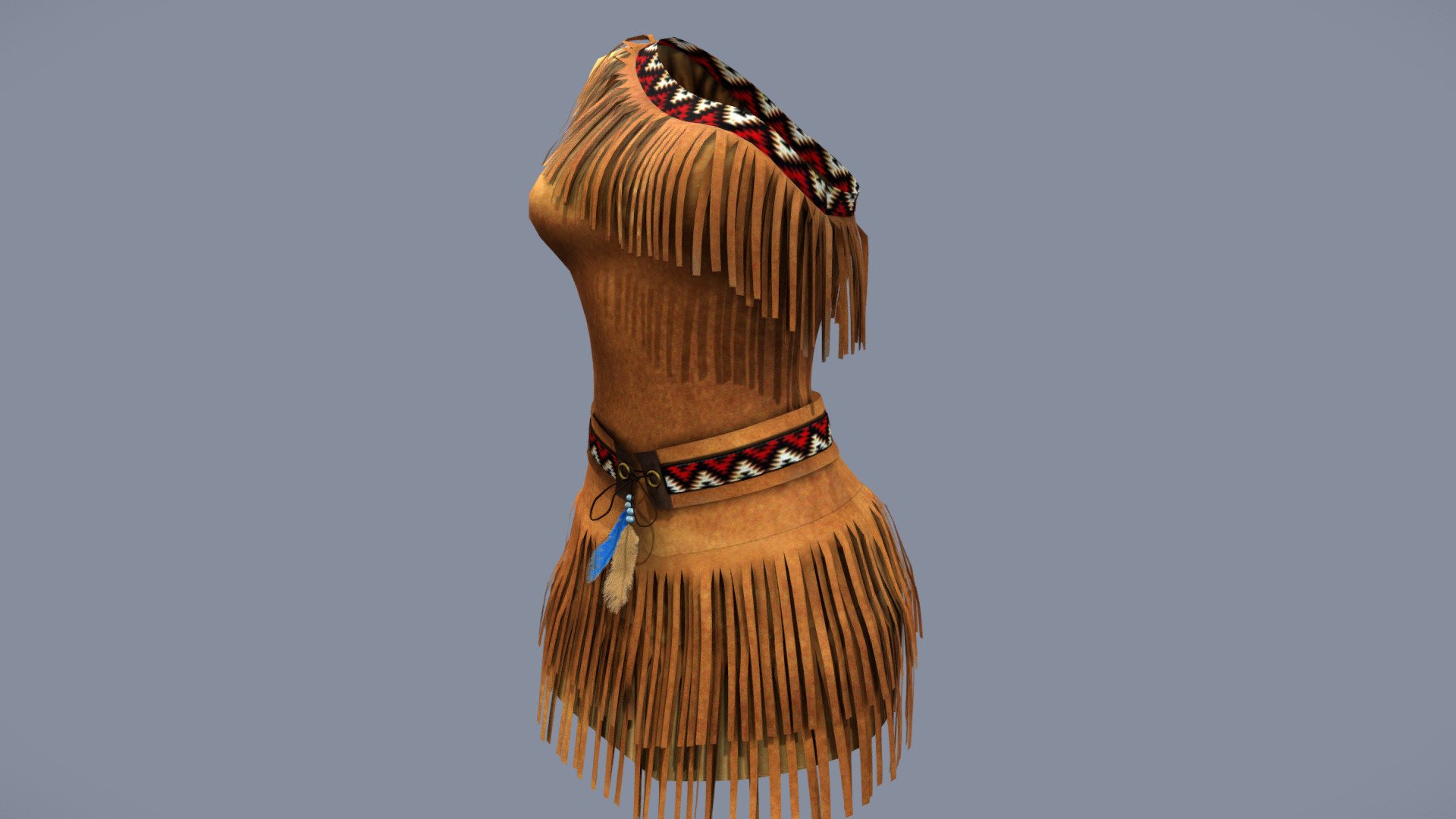 Brown Leather One Shoulder Native American Dress 3d model