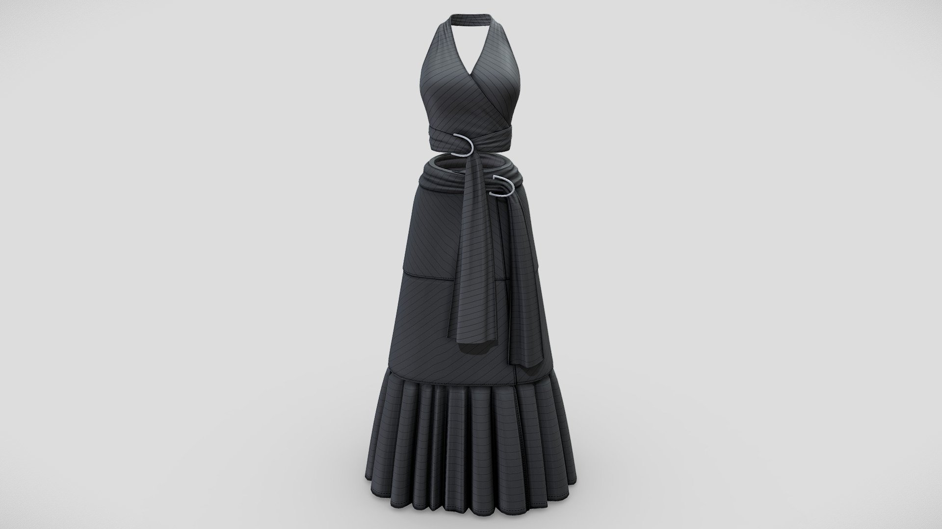 Female Long Skirt Wrap Top Outfit Black 3d model