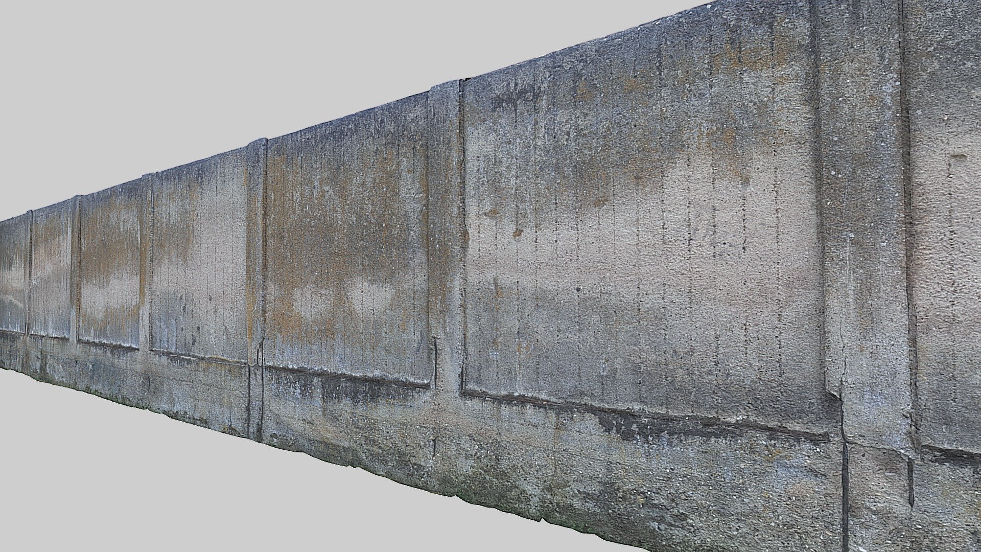 Long dirty reinforced concrete fence 3d model