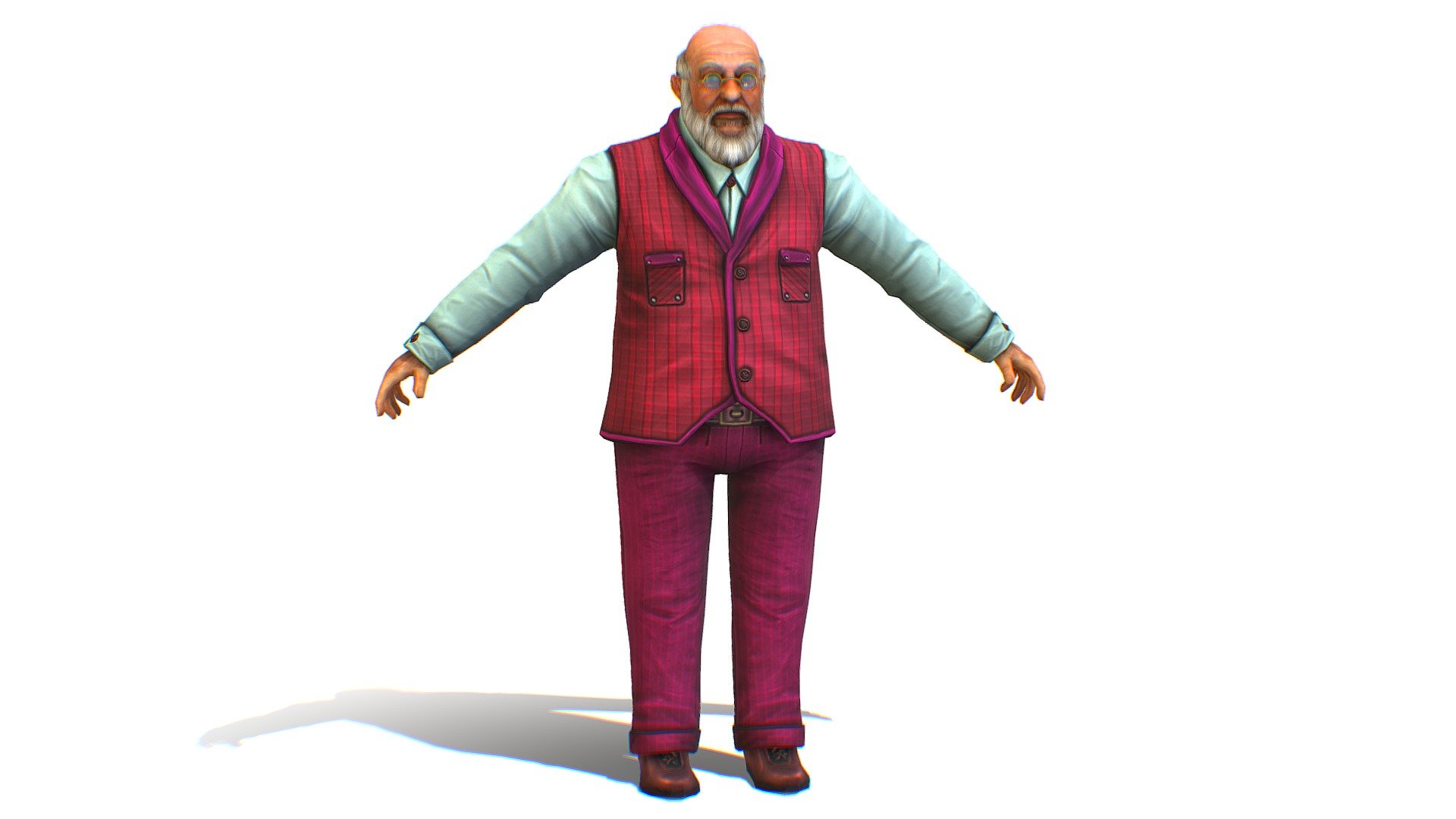 Bald Elderly Man Bearded Waiter Entertainer 3d model