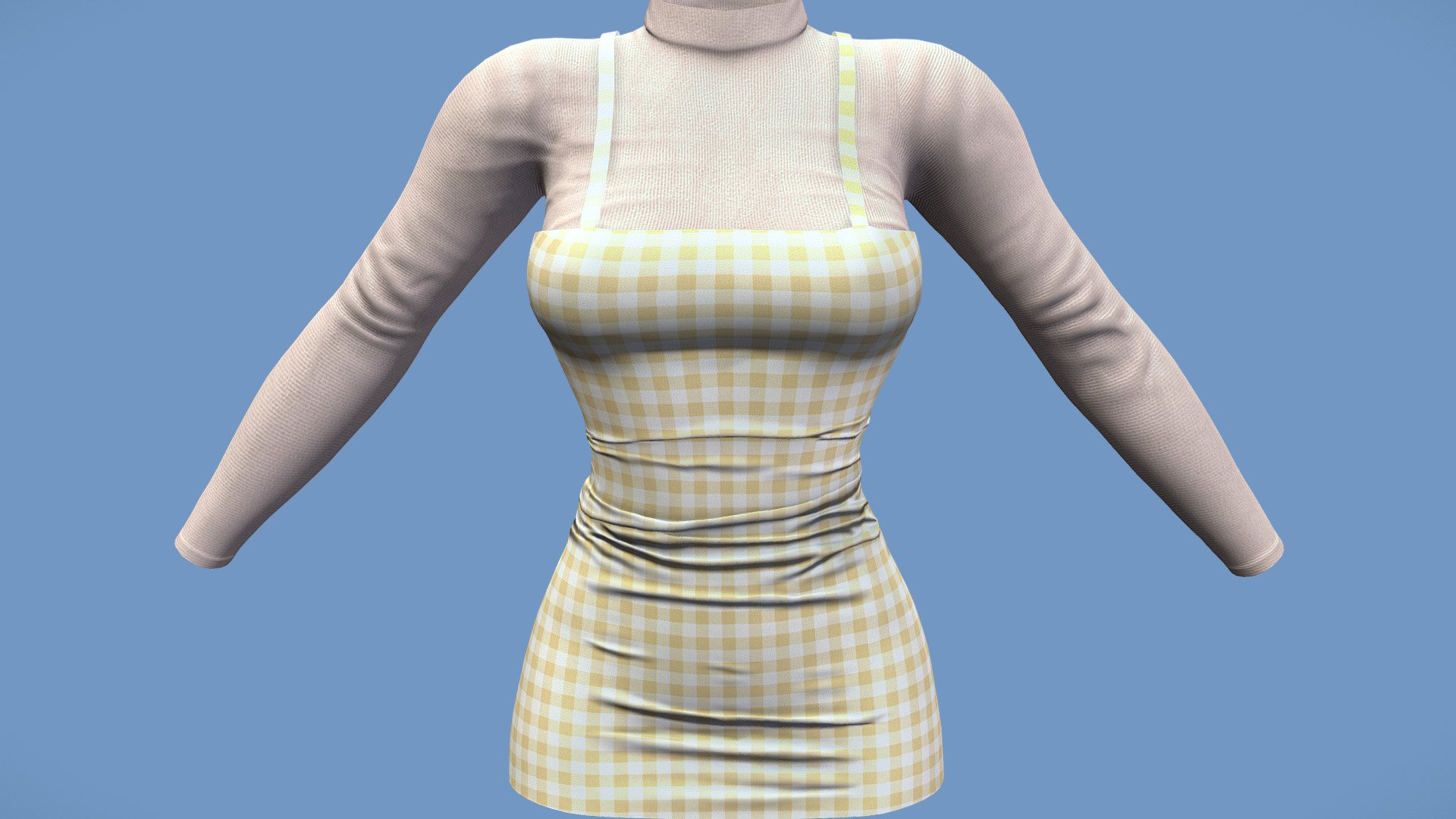 Mini Pinafore Dress Over A Turtle Neck Top 3d model