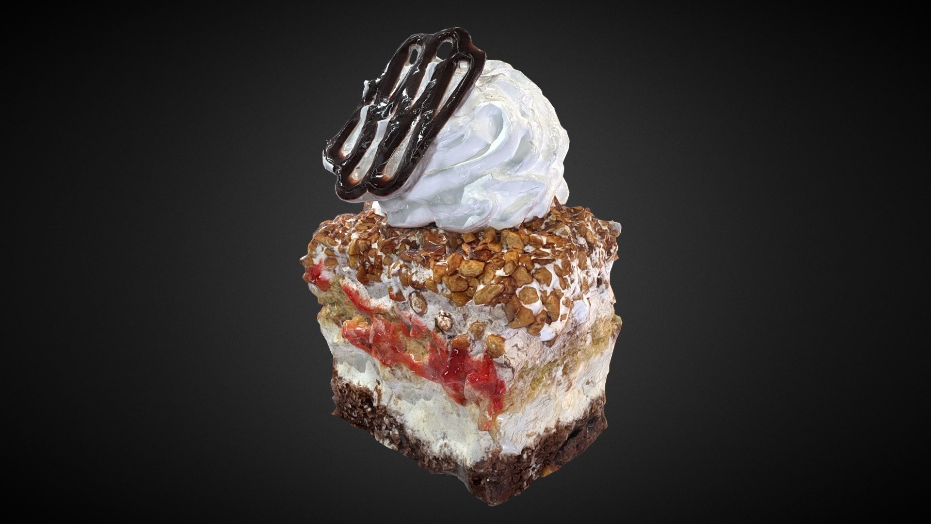 Slice of cake with whipped cream 3d model