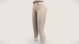 Female Beige High Waist Capri Pants