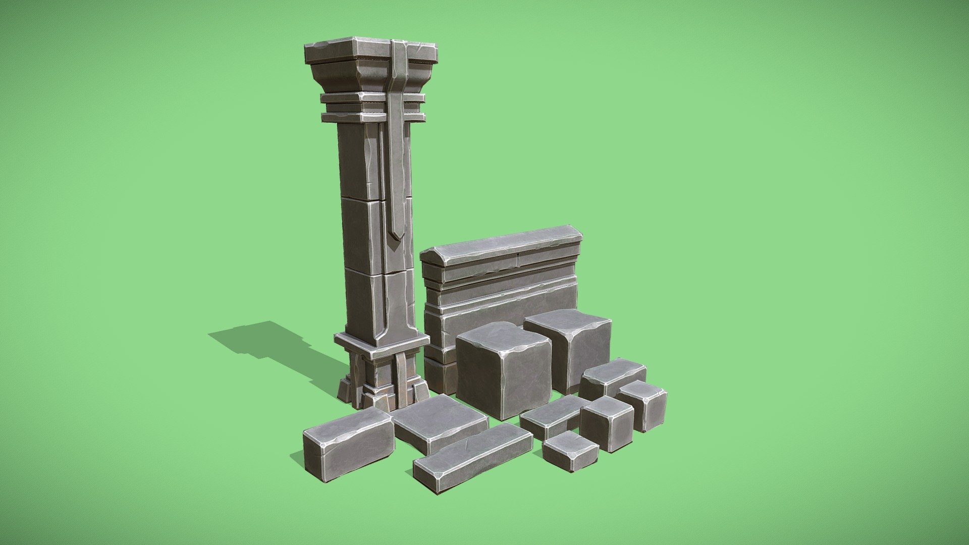 Hand-Painter Stylized Stone Bricks (Low Poly) 3d model