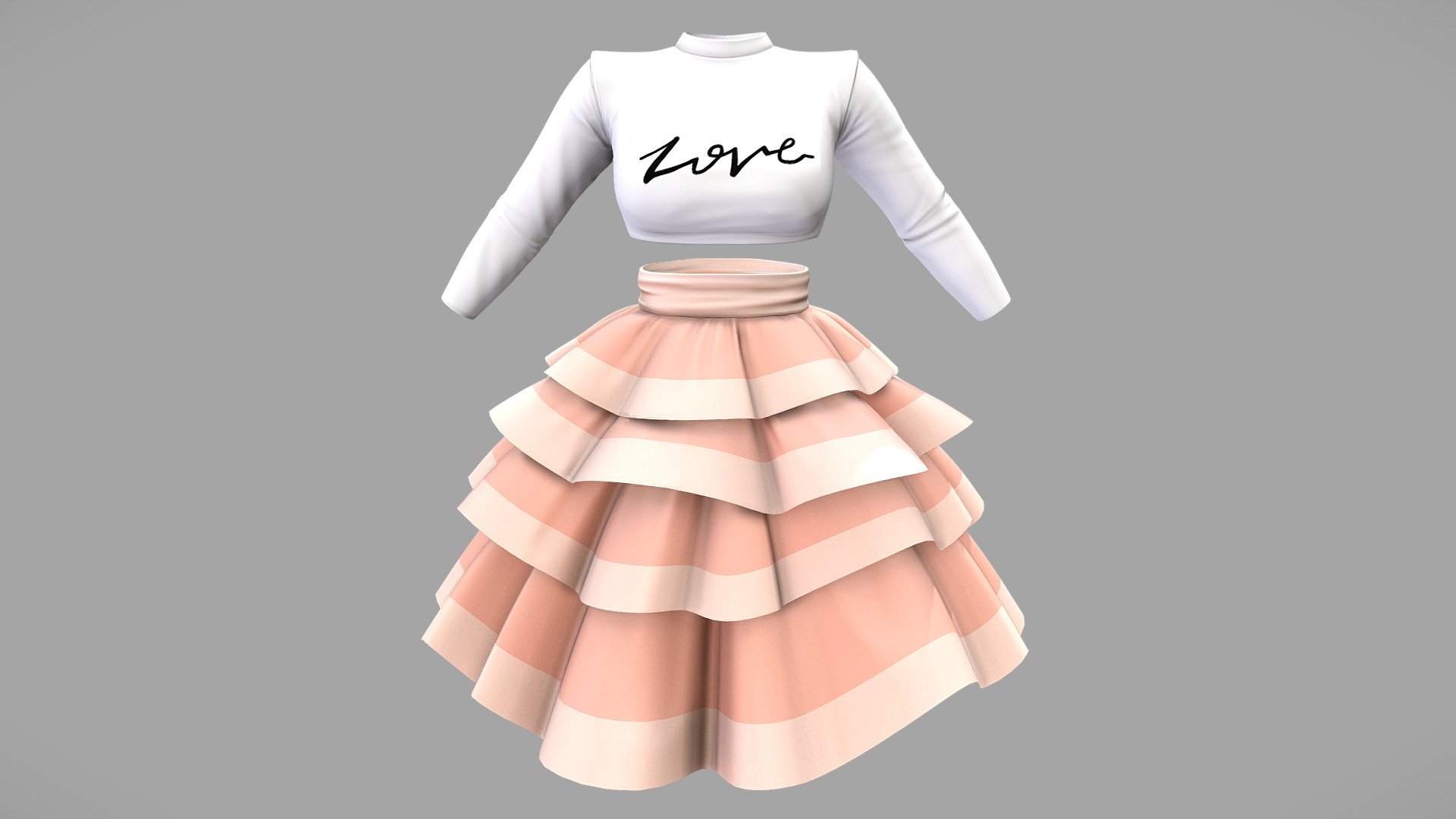 Female Crop Sweater Layered Skirt Outfit 3d model