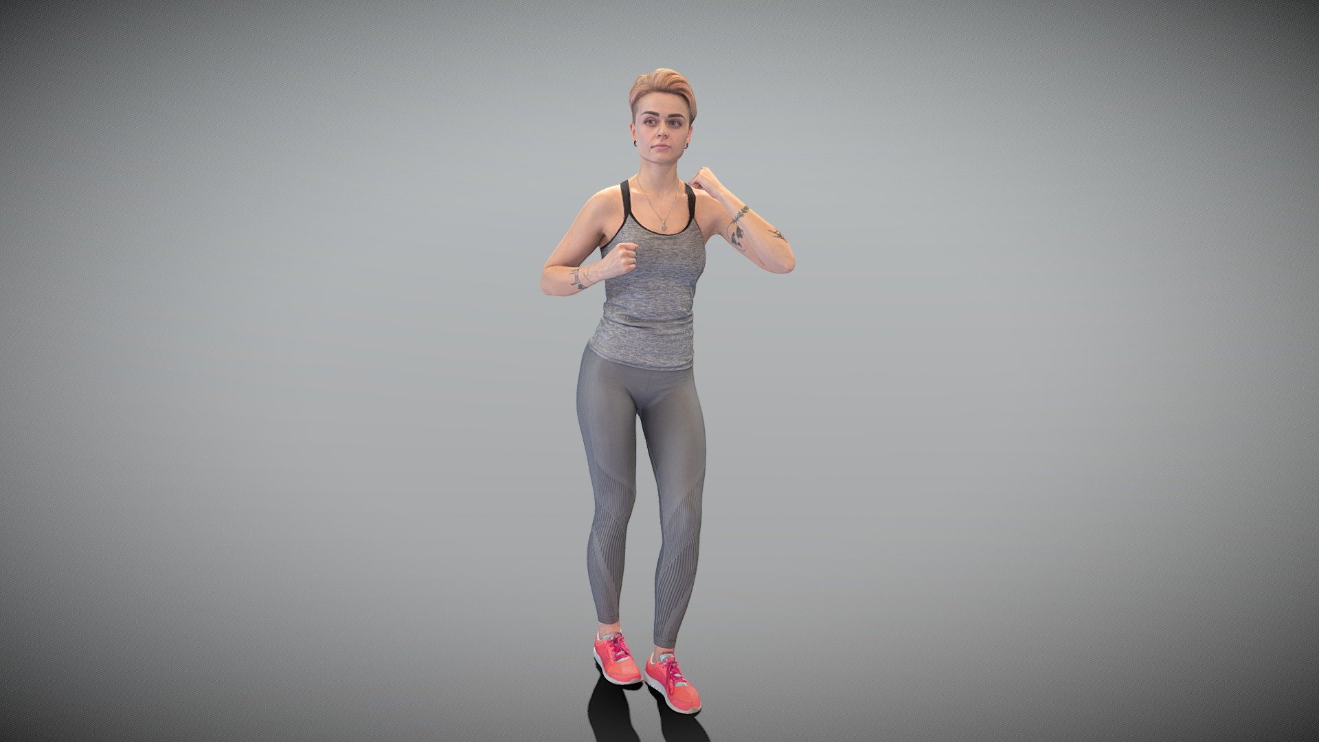 Young woman with tattoo in gray sportswear 437 3d model