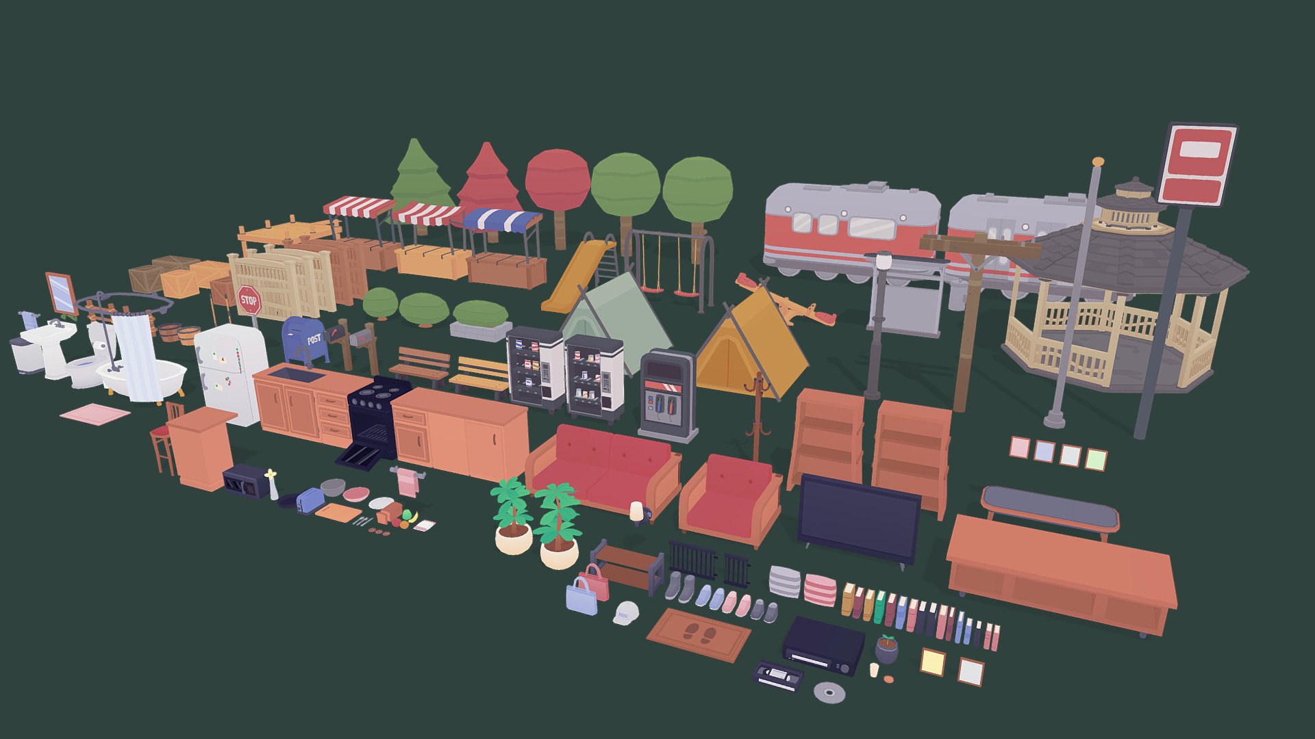 Various House and Town Props 3d model