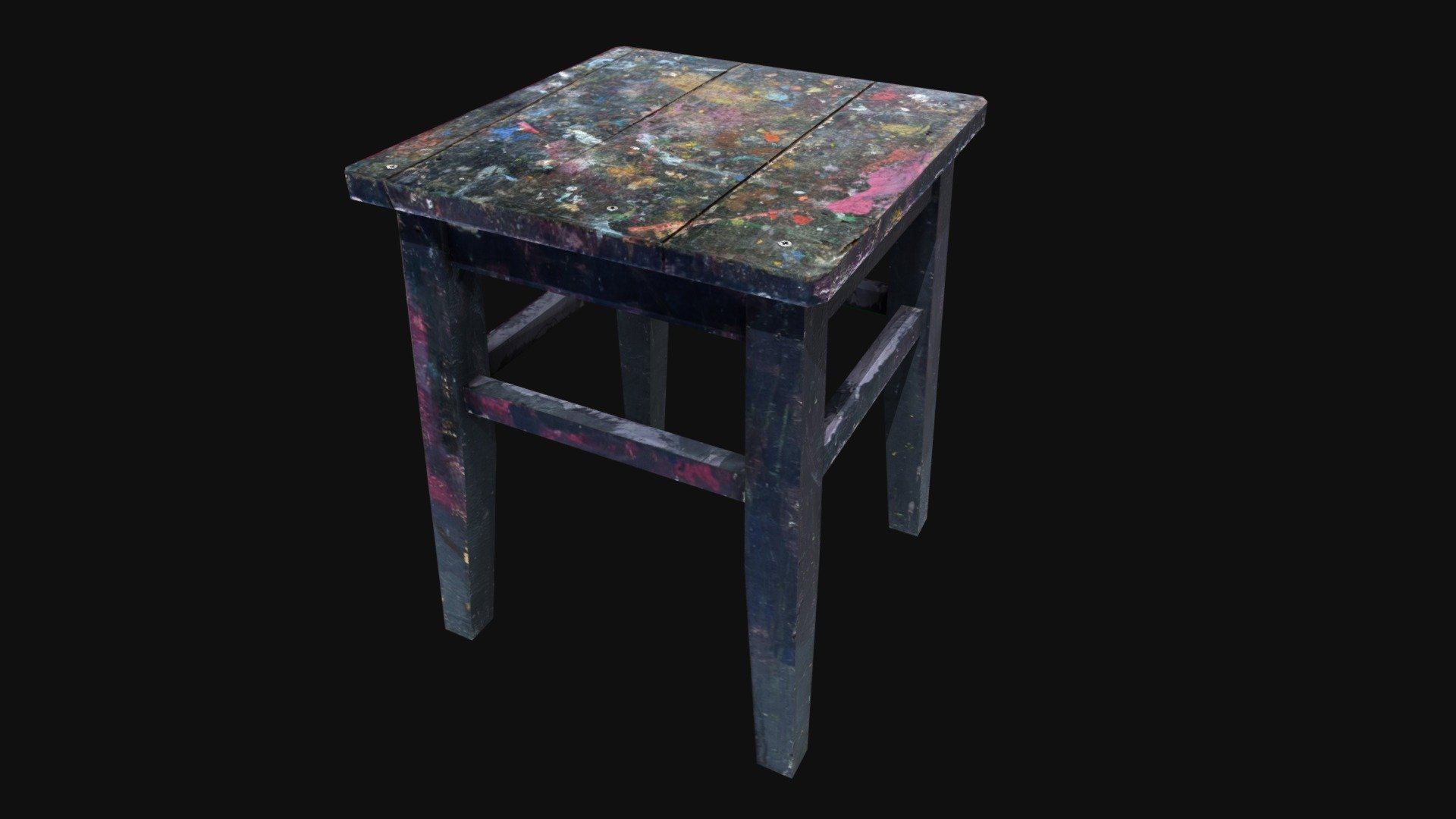 Wooden tabouret splattered with paint A 3d model