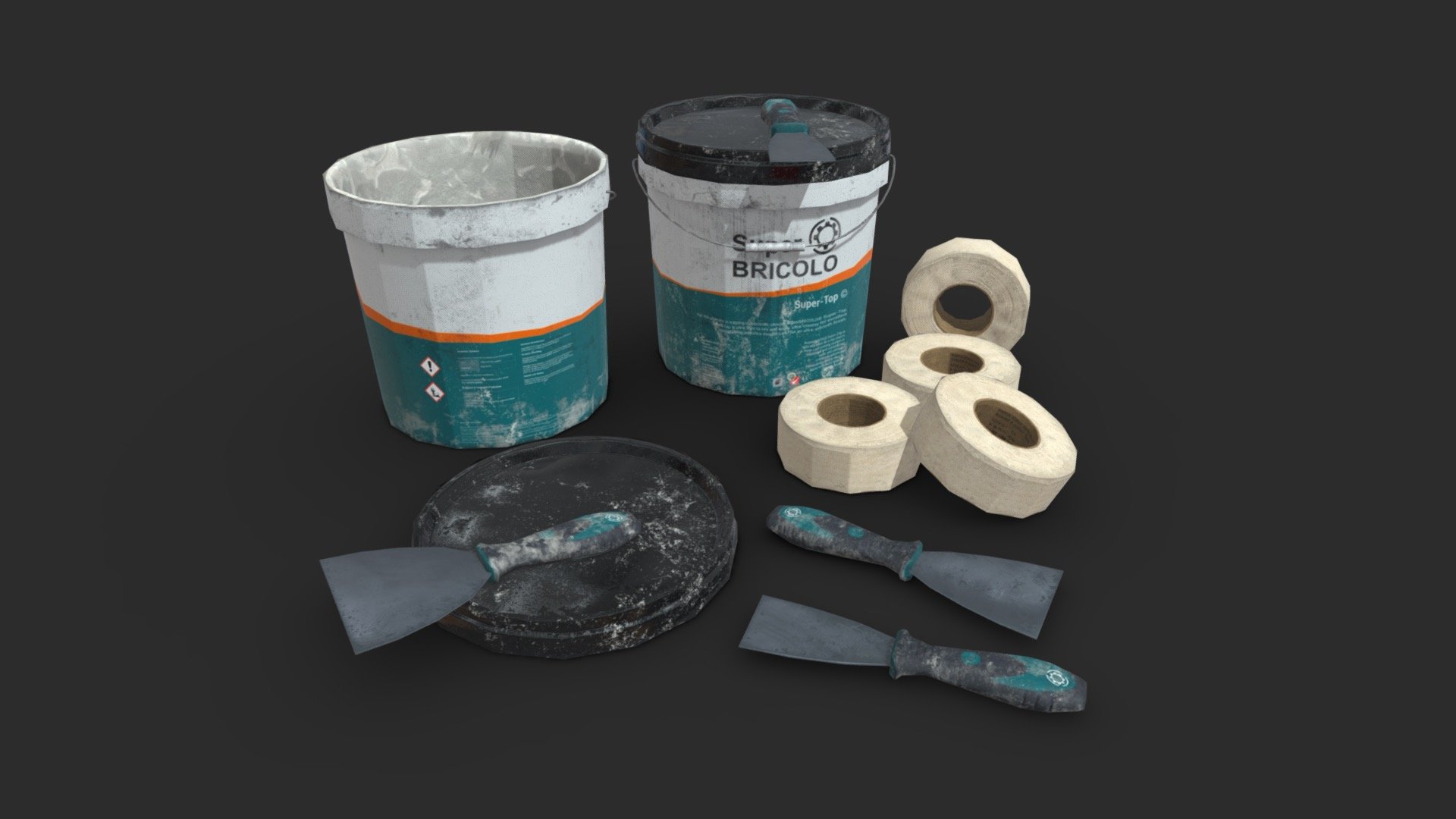 Top Coat Bucket and Tools 3d model