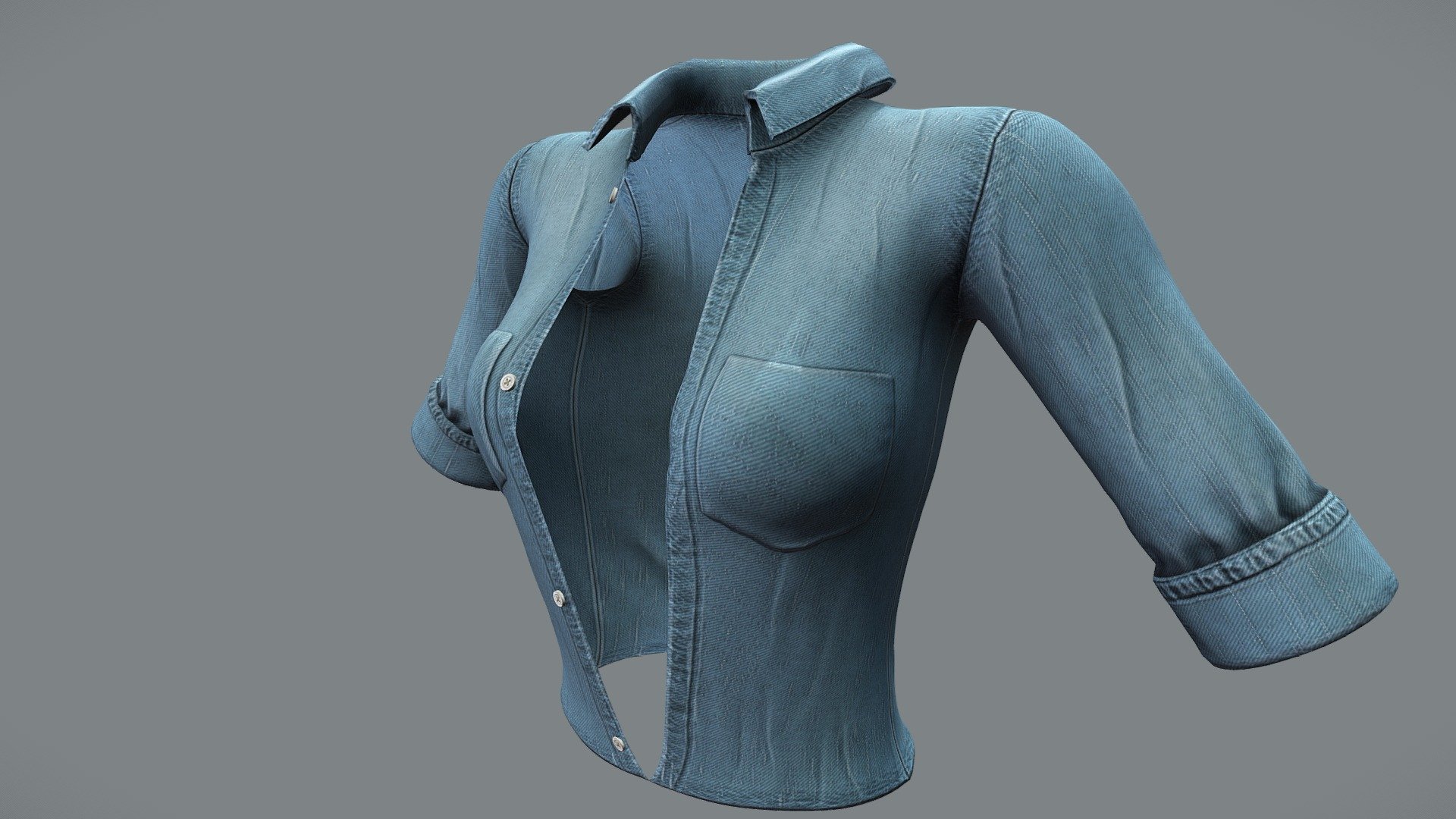 Female Unbuttoned Front Tucked In Denim Shirt 3d model